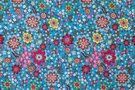 katoenen stoffen bloemen - Katoen stof - bloemenprint - turquoise - 310139-43