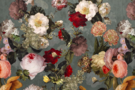 Gordijnstoffen - Polyester stof - Interieur en decoratiestof digitaal velvet big flowers - mint - 1578-022