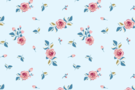 katoenen stoffen bloemen - Katoen stof - poplin roosjes - babyblauw - 19400-002