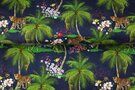 Bladeren motief - Katoen stof - poplin palmboom - donkerblauw - 19122-15