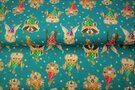 Stenzo Tricot stoffen - Tricot stof - digitaal feest dieren - turquoise - 20240-99