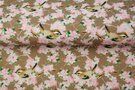 Stenzo stoffen uitverkoop - Ribcord stof - vogels - beige - 20206-33