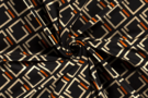 Oranje stoffen - Tricot stof - bedrukt abstract - zwart beige oranje - 18129-056