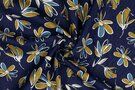Blauwe stoffen - Linnen stof - viscose bloemen - navy - 20/6691-003