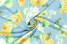Satijn stoffen - Satijn stof - stretch flower - blauw - 19615-630