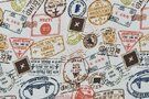 Tekst motief stoffen - Tricot stof - stamps - wit multi - K10172-360