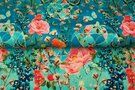 Stenzo Tricot stoffen - Tricot stof - digitaal fantasie bloemen - turquoise - 21058-99