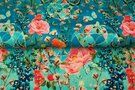 Turquoise stoffen - Tricot stof - digitaal fantasie bloemen - turquoise - 21058-99
