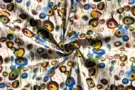 Witte / creme stoffen - Katoen stof - satin bedrukt fantasie bloemen - wit - 19123-050