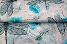 Stenzo Tricot stoffen - Tricot stof - digitaal bloemen libelle - turquoise - 21054-99