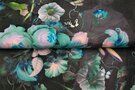 Fantasie stoffen - Tricot stof - digitaal fantasie bloemen en vlinders - turquoise - 21031-09