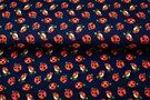 Donkerblauwe stoffen - Tricot stof - digitaal lieveheersbeestjes - donkerblauw - 21274-15