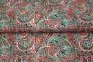 Rode stoffen - Tricot stof - digitaal paisley - rood turquoise - 21937-11