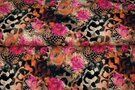 Dierenprint stoffen - Tricot stof - digitaal fantasieprint bloemen dierenprint - roze - 21923-12
