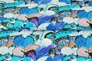Vlinder motief - Tricot stof - digitaal vlinders - turquoise - 21958-09