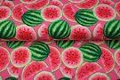 Fruit stoffen - Tricot stof - digitaal meloenen - roze - 21241-12