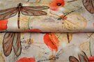 Stenzo Tricot stoffen - Tricot stof - viscose digitaal bloemen libelle - beige oranje - 21054-02VI