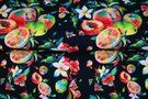 Multi kleur stoffen - Tricot stof - digitaal fruit - zwart multi - 21900-20