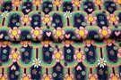 Donkerblauwe stoffen - Tricot stof - bloemen regenboog - donkerblauw - 21656-15