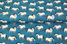 Lichtblauwe stoffen - Tricot stof - paarden - licht blauw - 21611-09