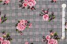 Geruite stoffen - Viscose stof - prince de galle - bloemen geruit - grijs/roze - 362010-72