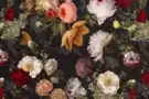 Gordijnstoffen per meter - Polyester stof - interieur en decoratiestof - fluweel - digitaal bloemen - donkergrijs - 1579-069 