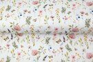 Witte / creme stoffen - Tricot stof - digitaal bloemen - wit - 22208-02