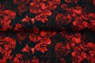Tricot stoffen - Tricot stof - digitaal bloemen - zwart rood - 22905-11