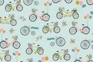 Biologisch - Katoen stof - fietsen en bloemen - lichtblauw - 9560-004