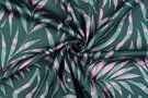 katoenen stoffen met print - Katoen stof - katoen satijn - bladeren - groen roze - 3147-031