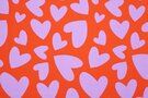 Nieuwe stoffen - Katoen stof - geweven denim - harten - oranje lila - 353007-21