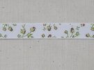 Band met hartjes - Ripslint bloemetjes off white beige/bruin/groen 16 mm (22383/16-988)*