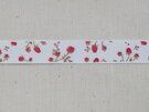 Band met hartjes - Ripslint bloemetjes off white rood/bruin 16 mm (22383/16-722)*