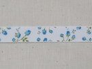 Band met hartjes - Ripslint bloemetjes off white blauw/groen 16 mm (22383/16-259)*