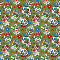 -Katoen stof - bedrukt skulls - groen/multi - 15807-026 - Katoen stof - bedrukt skulls - groen/multi - 15807-026