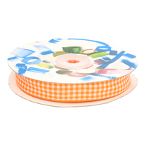 -Sierband geruit (15 mm) oranje/wit* - Sierband geruit (15 mm) oranje/wit*