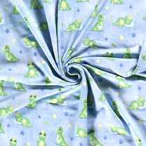 -Tricot stof - French Terry dino's licht - jeansblauw/groen - 16485-003 - Tricot stof - French Terry dino's licht - jeansblauw/groen - 16485-003