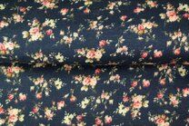 -Katoen stof - hydrofielstof bloemen - donkerblauw - 19108-15 - Katoen stof - hydrofielstof bloemen - donkerblauw - 19108-15