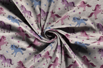 -Fleece stof - alpenfleece unicorns - grijs roze blauw - 18313-012 - Fleece stof - alpenfleece unicorns - grijs roze blauw - 18313-012