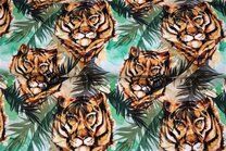 -Tricot stof - digitaal tijgers varens - turquoise - 21915-10 - Tricot stof - digitaal tijgers varens - turquoise - 21915-10