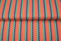 -Tricot stof - fantasie gestreept - koraal oranje blauw - 21628-11 - Tricot stof - fantasie gestreept - koraal oranje blauw - 21628-11