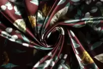 -Satijn stof - bloemen - wijnrood - 20177-019 - Satijn stof - bloemen - wijnrood - 20177-019