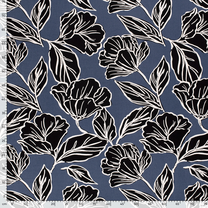 Viscose stof - bloemen en bladeren - blauw - 20153-008 - Viscose stof - bloemen en bladeren - blauw - 20153-008