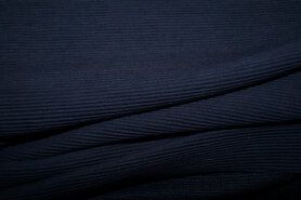 Katoen, polyester, elastan stoffen - Tricot stof - Cottoman ribbel - donkerblauw - 0592-600