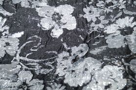 Donkergrijze stoffen - Polyester stof - Jacquard feestelijk bloemen - donkergrijs/glitter - 418007-61