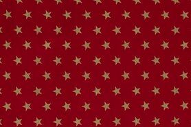 Fleece katoen Sherpa stoffen - Katoen stof - Kerst katoen ster groot - rood/goud - 12704-015