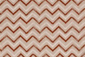 Oranje stoffen - Katoen stof - Interieur en decoratiestof linnenlook zigzag - terra - 1554-056
