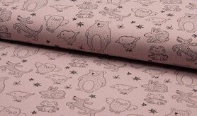 Aankleedkussen stoffen - Katoen stof - Jenny animals dusty - roze - 2079-013