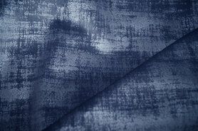 Gordijnstoffen - Polyester stof - Interieur- en gordijnstof fluweelachtig patroon - middenblauw - 340066-H12-