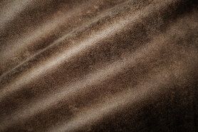 Bruine stoffen - Polyester stof - Interieurstof suedine leatherlook - donkerbruin - 322221-V7-X